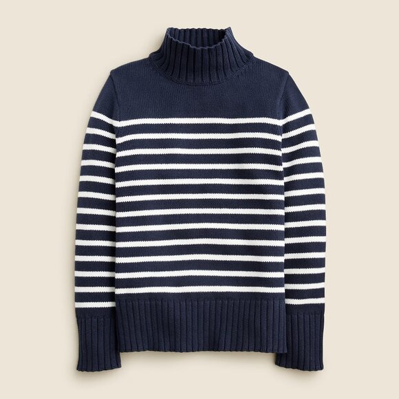 J.Crew Cotton turtleneck sweater in stripe Navy Ivory Size Small NWT - Picture 3 of 7